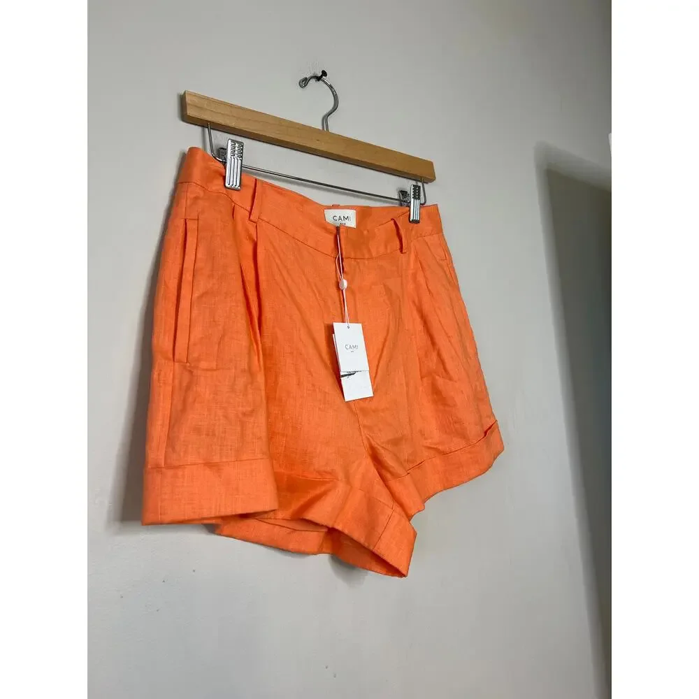 NWT Cami NYC Linen High Waisted Rabia Tailored Short Orange Women's Size: 8 - Picture 3 of 8